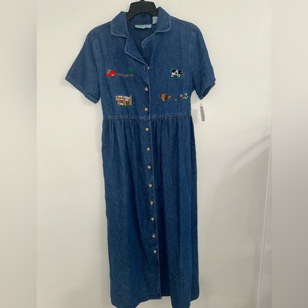 Olivia Rose Vintage Embroidered Denim Cottagecore Dress sz 12 #QQ